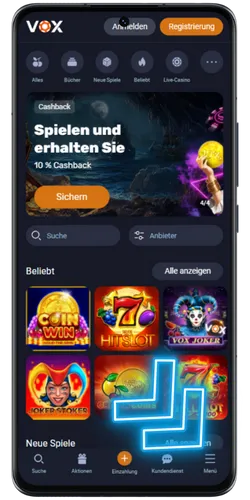 VOX Casino Webseite für App-Download
